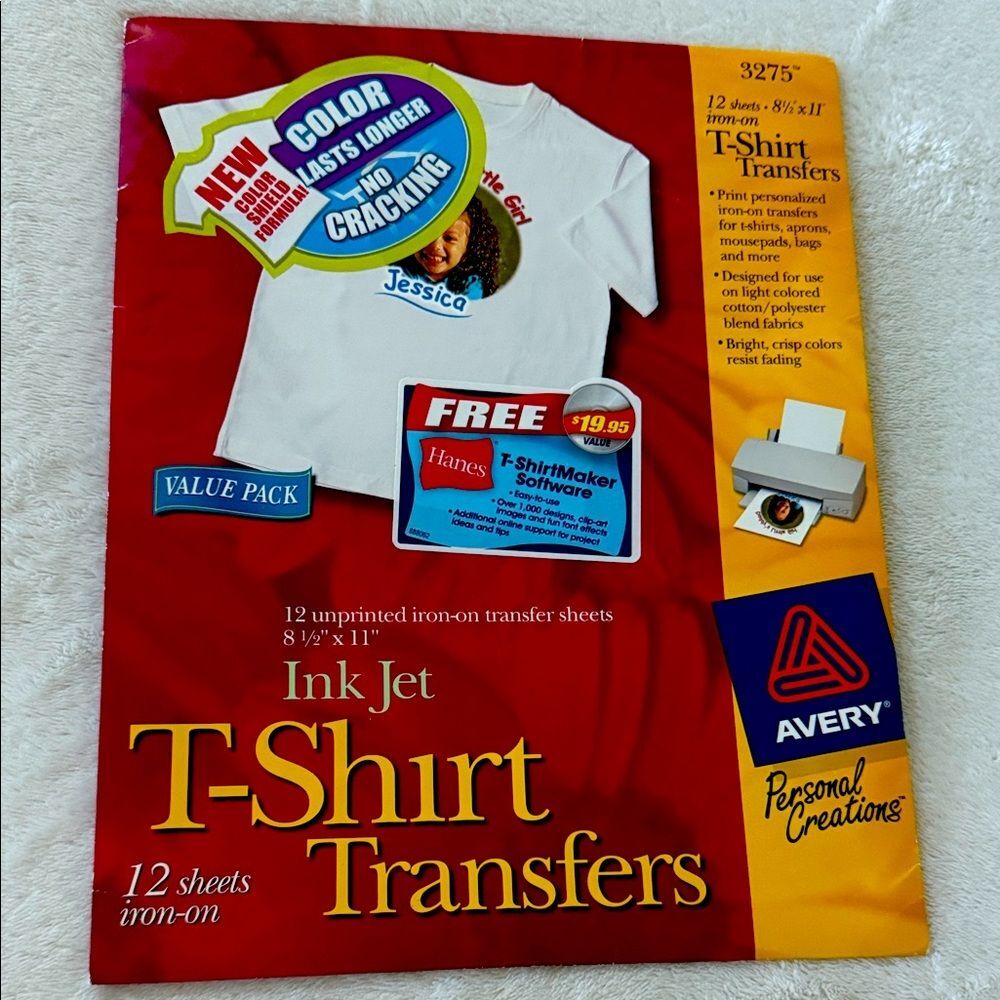 Avery 3275 Red T-Shirt Transfers 8-1/2” x 11”
